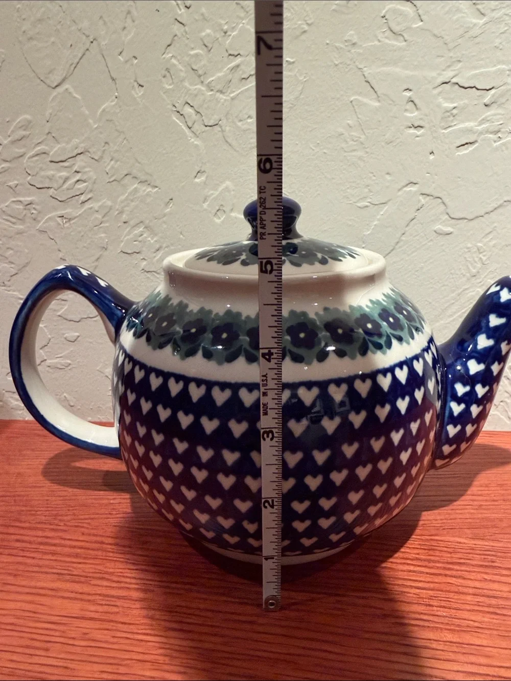 BOLESLAWIEC Polish Pottery Teapot Heart to Heart Cobalt Ceramic 4c Handcrafted